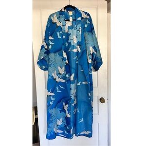 Vintage Blue Kimono with Crane Design